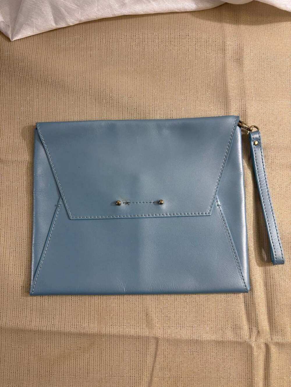Garuglieri Blue Leather Envelope Wristlet Clutch